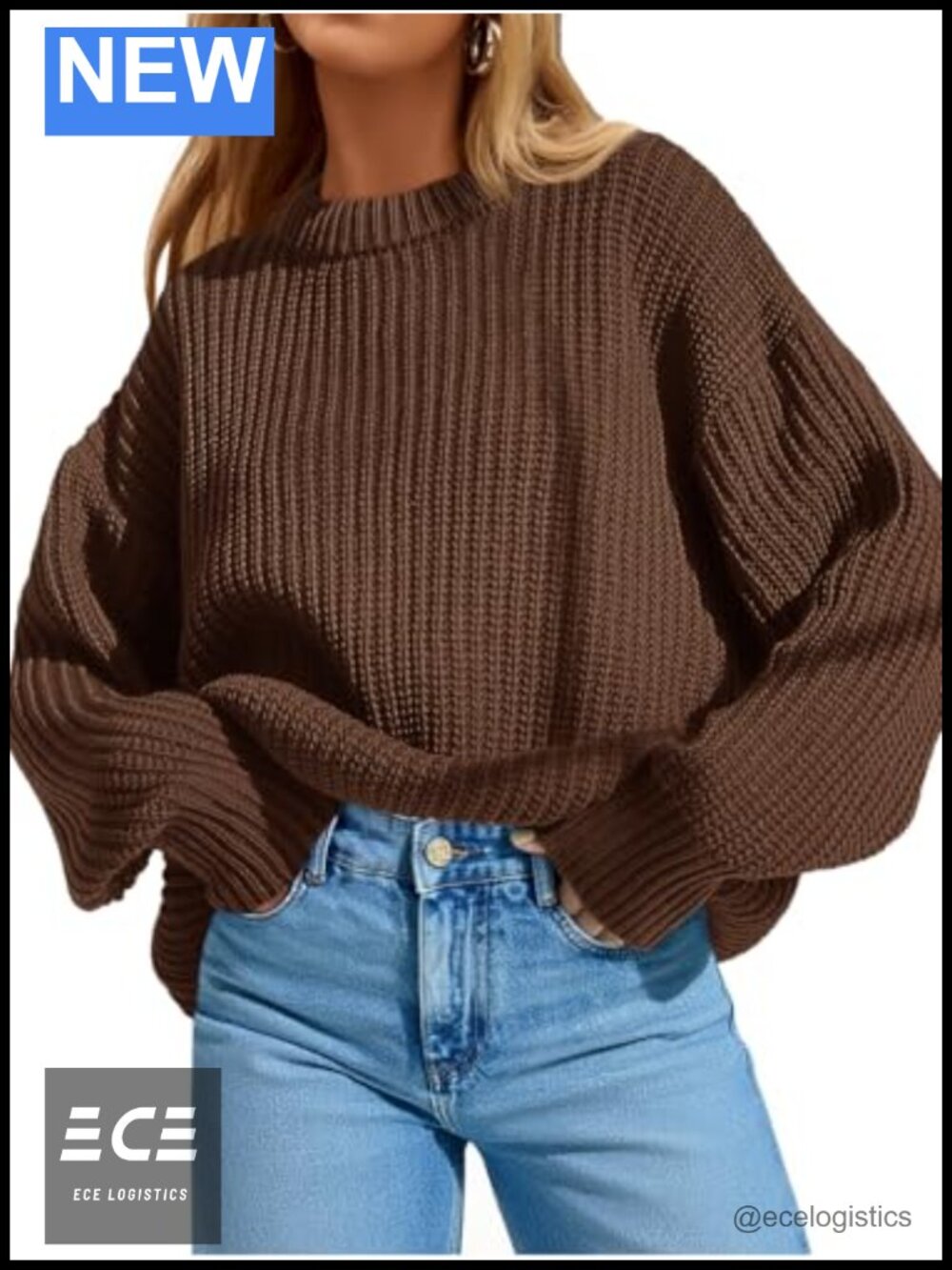 Oversized Crewneck Pullover Sweater Long Sleeve Batwing Knit